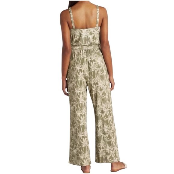 Market & Spruce Palm Leaf Print Tie Waist Jumpsuit Green White Size Small NWT - Picture 3 of 9
